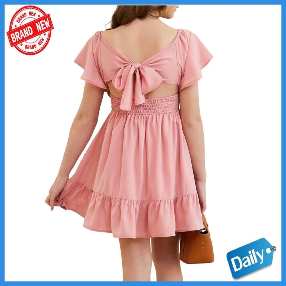 Girls Ruffle Back Tie Dress Size 4-15 Polyester Casual Elegant